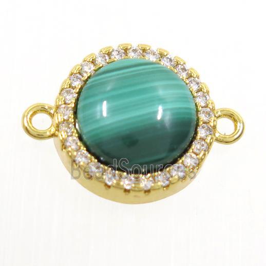 green Malachite connector paved zircon, circle, gold plated