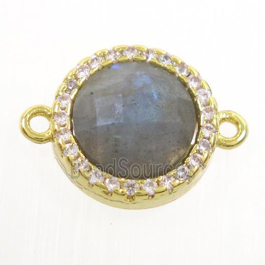 Labradorite connector paved zircon, circle, gold plated