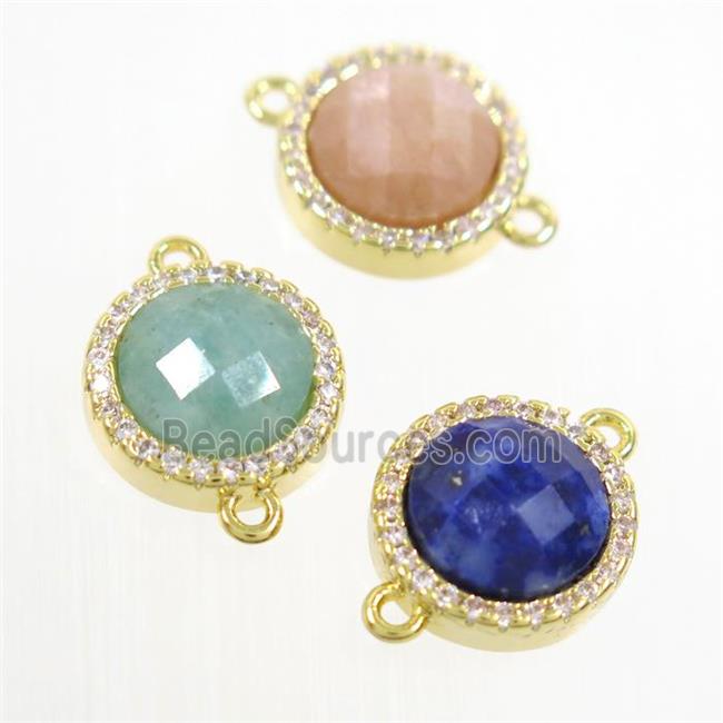 mixed gemstone connector paved zircon, circle, gold plated