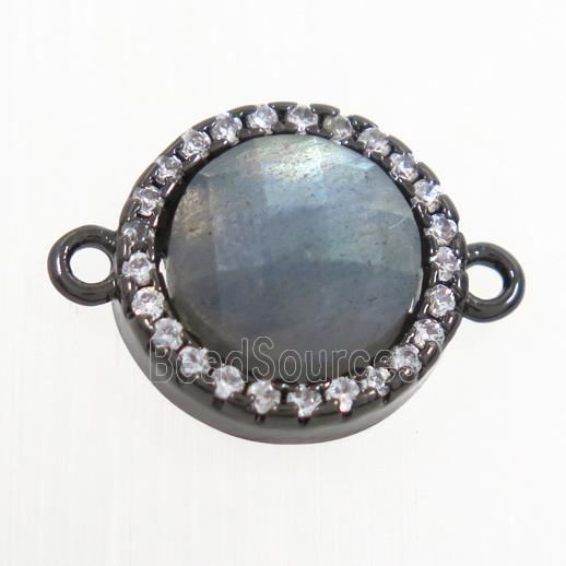 Labradorite connector paved zircon, circle, black plated