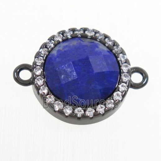 blue Lapis Lazuli connector paved zircon, circle, black plated