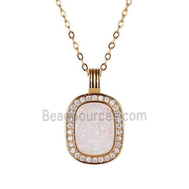 white AB-color Druzy Agate necklace pave zircon, copper, 24k gold plated