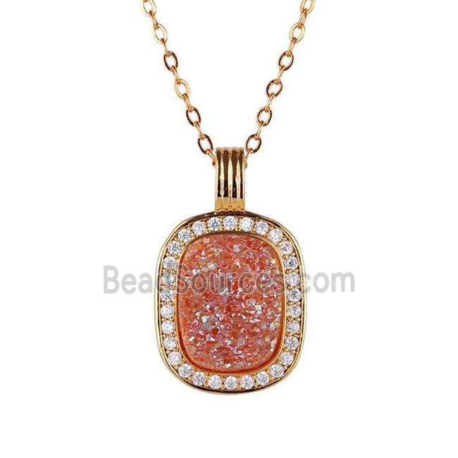 red Druzy Agate necklace pave zircon, copper, 24k gold plated