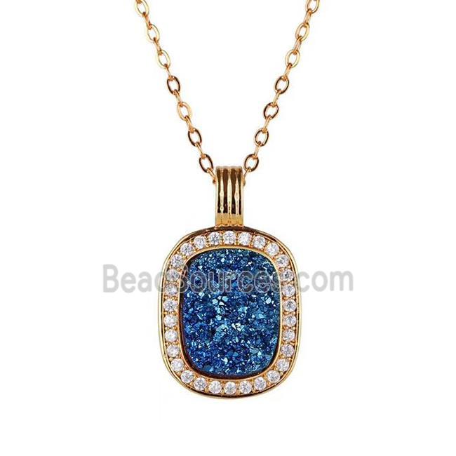 blue Druzy Agate necklace pave zircon, copper, 24k gold plated