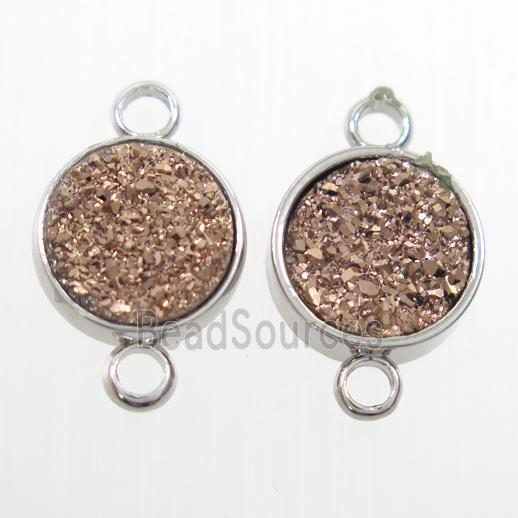 coffee Druzy Resin connector, circle, platinum plated