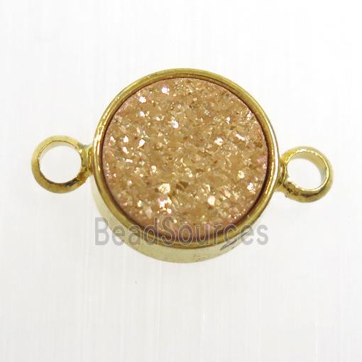 gold champagne Druzy Resin connector, circle, gold plated