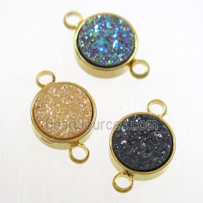 mix color Druzy Resin connector, circle, gold plated