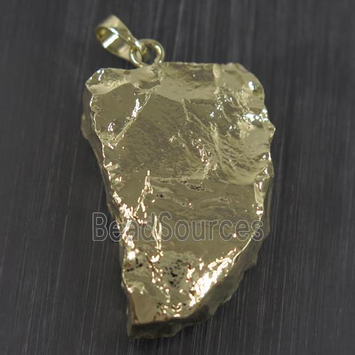 hammered Clear Quartz pendant, horn, gold plated