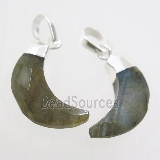 Labradorite crescent pendant, faceted moon, silver plated