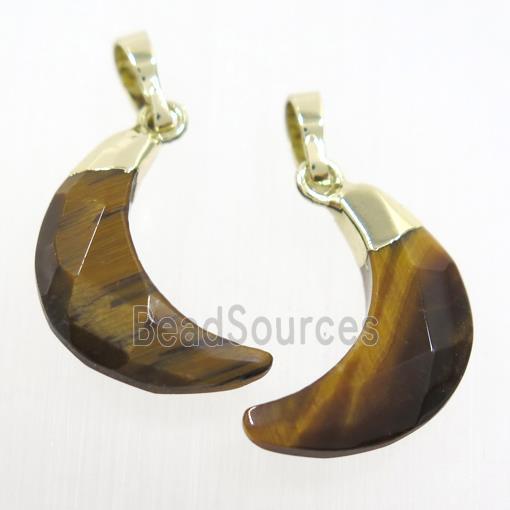 yellow Tiger eye stone crescent pendant, faceted moon, gold plated