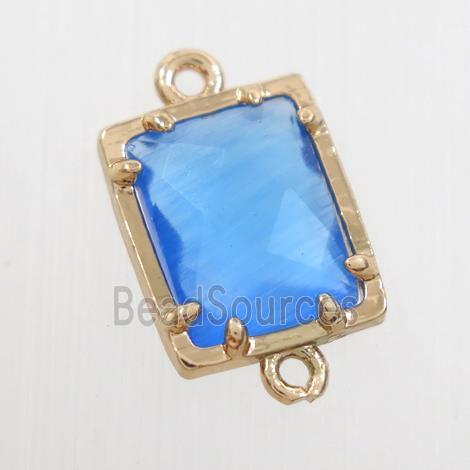 skyblue glass connector, rectangle, gold plated