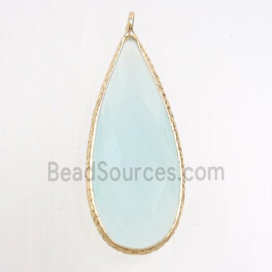 whitegreen crystal glass pendant, teardrop, gold plated