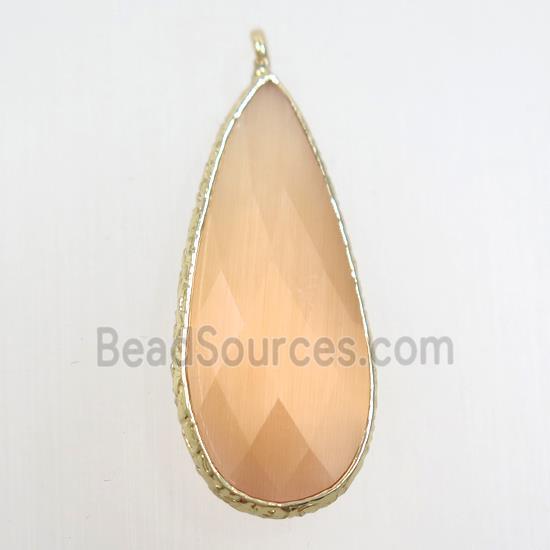 peach crystal glass pendant, teardrop, gold plated