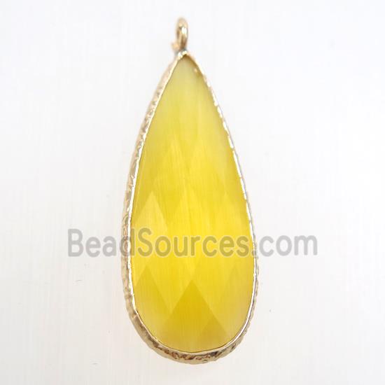 yellow crystal glass pendant, teardrop, gold plated