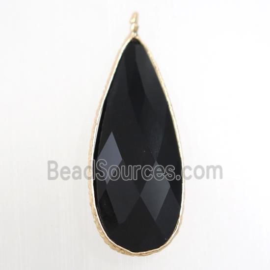 black crystal glass pendant, teardrop, gold plated