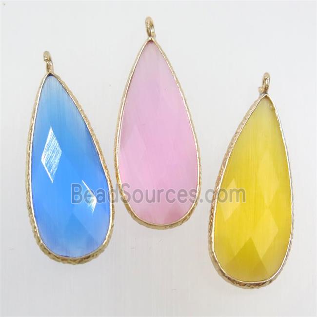 mix color crystal glass pendant, teardrop, gold plated