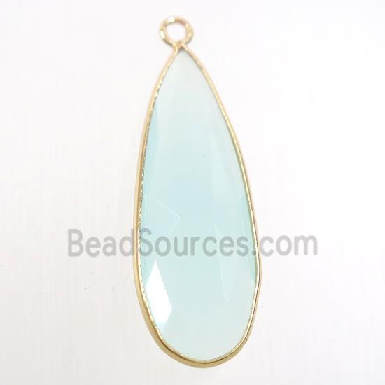 greenwhite crystal glass pendant, teardrop, gold plated