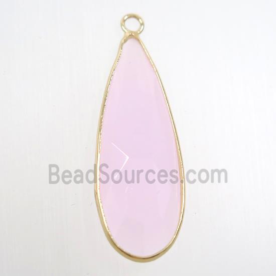 pink crystal glass pendant, teardrop, gold plated