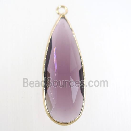 purple crystal glass pendant, teardrop, gold plated