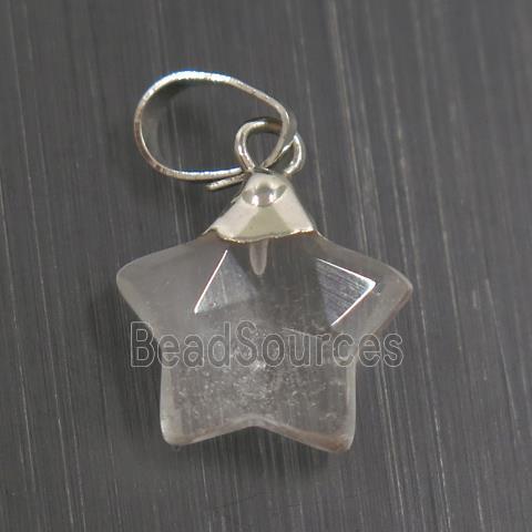 Clear Quartz star pendant, silver plated