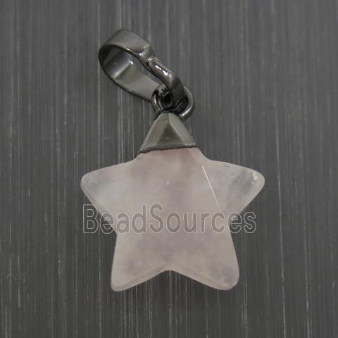 Rose Quartz star pendant, black plated