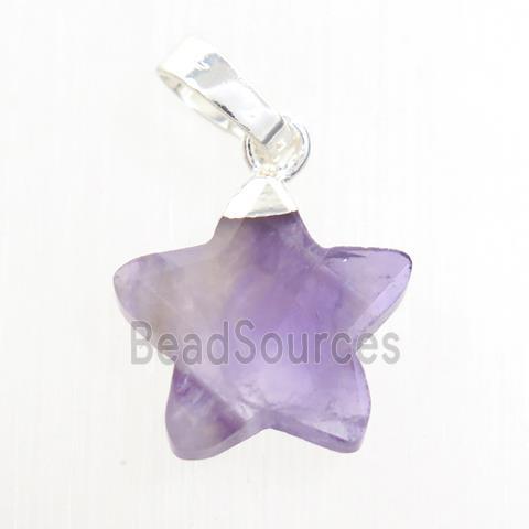 purple Amethyst star pendant, silver plated