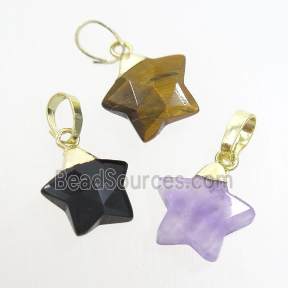 mix gemstone star pendant, gold plated