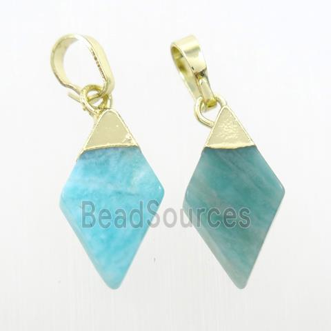 green Amazonite rhombic pendant, gold plated