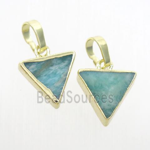 green Amazonite triangle pendant, gold plated