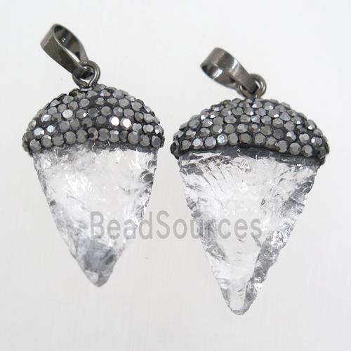 hammered Clear Quartz arrowhead pendant paved rhinestone