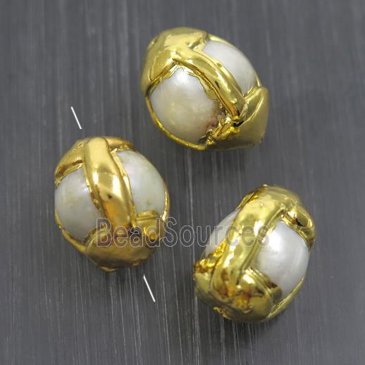 white freshwater Pearl beads, round, gold plated