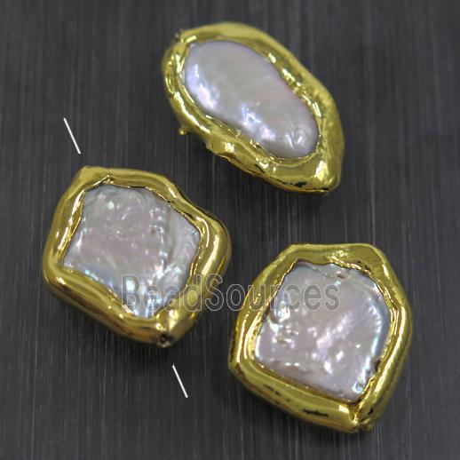 white baroque style Pearl beads, freeform, gold plated