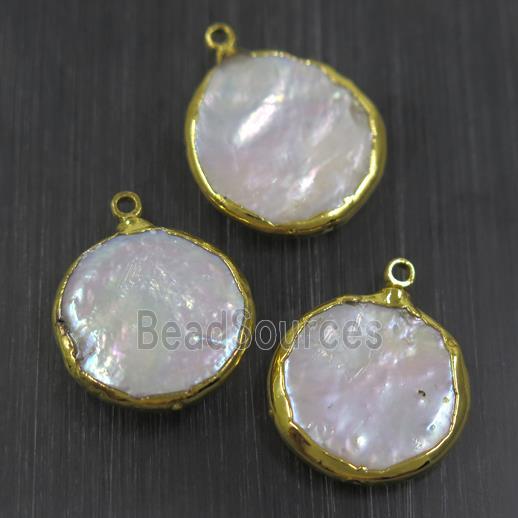 white freshwater Pearl pendants, circle, gold plated