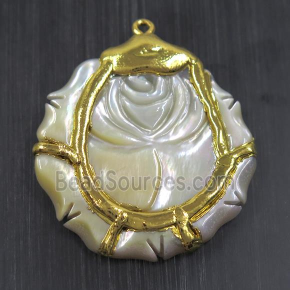 pearlized shell pendant, flower, gold plated