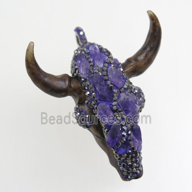 resin bullhead pave rhinestone, amethyst