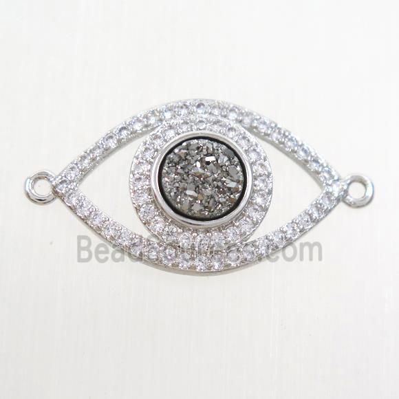 silver druzy quartz eye connector paved zircon, platinum plated