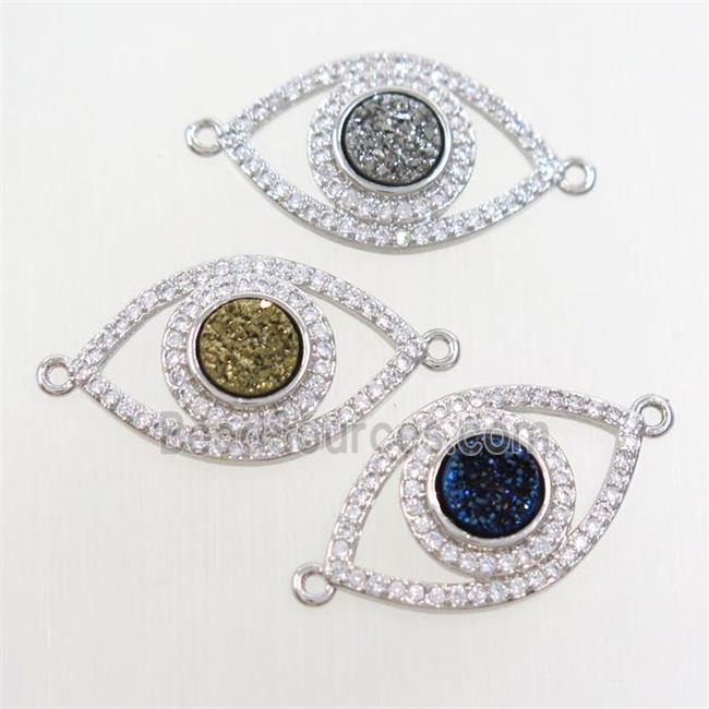 mix color druzy quartz eye connector paved zircon, platinum plated