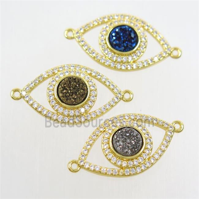 mix color druzy quartz eye connector paved zircon, gold plated