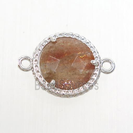 orange MoonStone circle connector, platinum plated