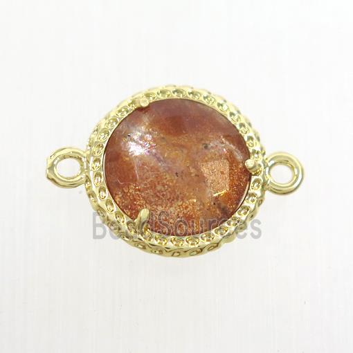 orange MoonStone circle connector, gold plated