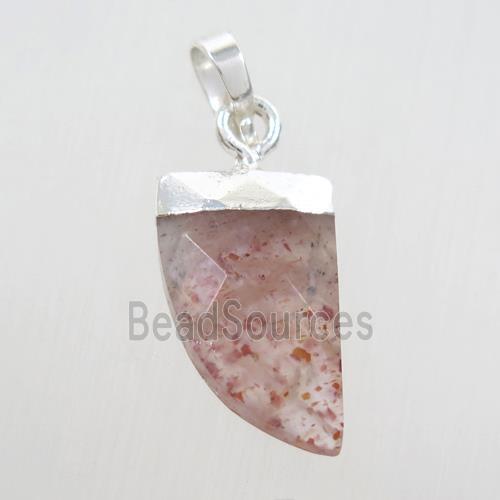 Strawberry Quartz horn pendant, silver plated