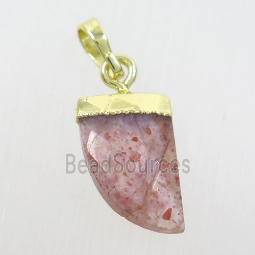 Strawberry Quartz horn pendant, gold plated