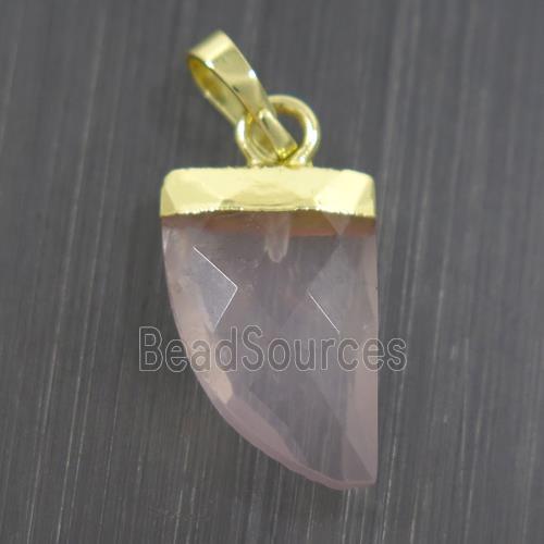 Rose Quartz horn pendant, gold plated