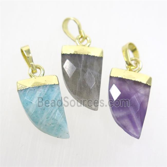 mix gemstone horn pendant, gold plated