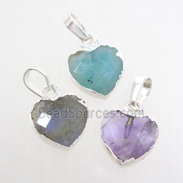 mix gemstone heart pendant, silver pendant