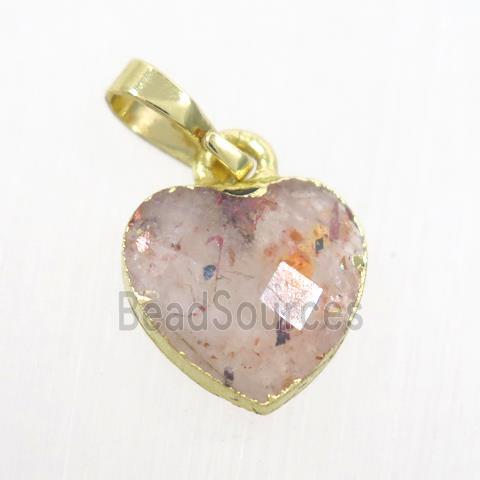 Strawberry Quartz heart pendant, gold pendant