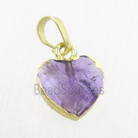 purple Amethyst heart pendant, gold pendant