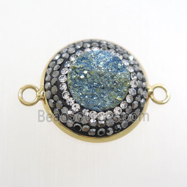 green druzy quartz circle connector pave rhinestone, gold plated