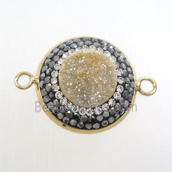 champagne druzy quartz circle connector pave rhinestone, gold plated