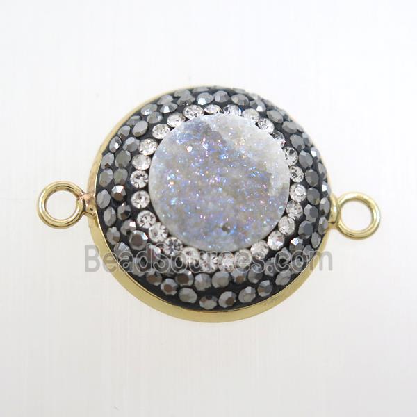 white ab-color druzy quartz circle connector pave rhinestone, gold plated